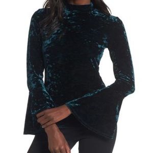 Victoria Green Crushed Velvet Bell Sleeve Top